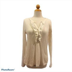 Ann Taylor LOFT Ruffle Long Sleeve Henley